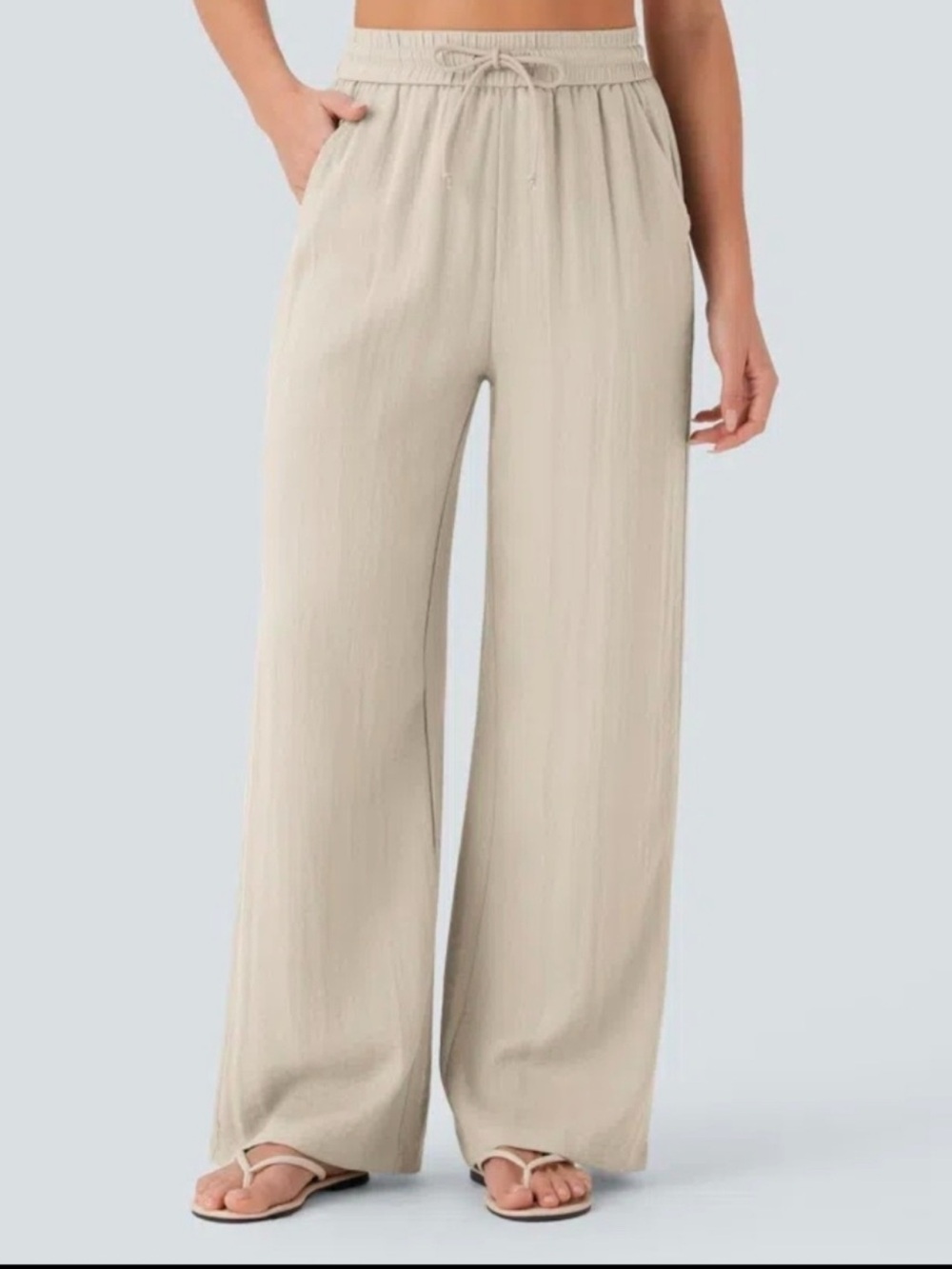 Halara Cream Ribbed Wide Leg High Rise Pants NWT XL Reg